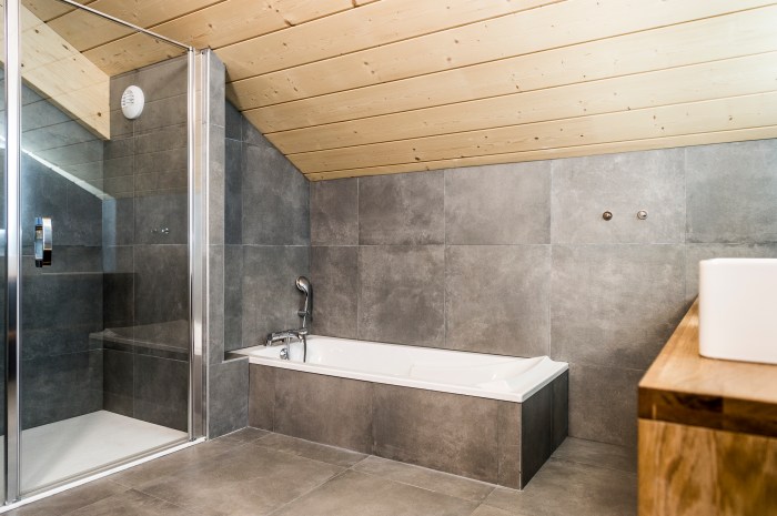 Baignoire et douche dans salle d'eau chalet jura